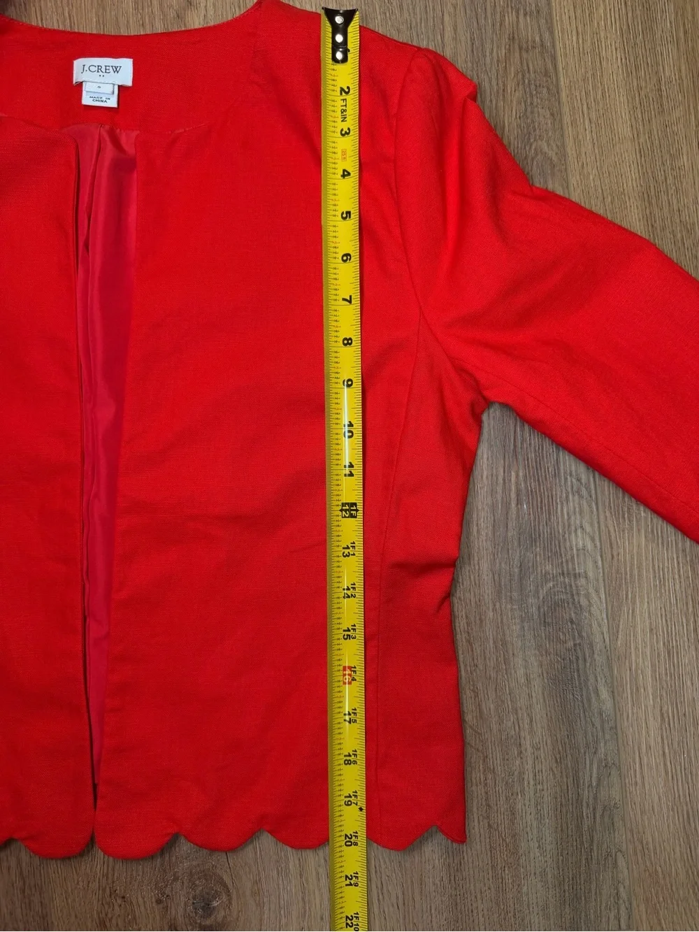 J.Crew Red Linen Blend Scallop Hem Jacket Blazer Small Preppy Holiday Workwear